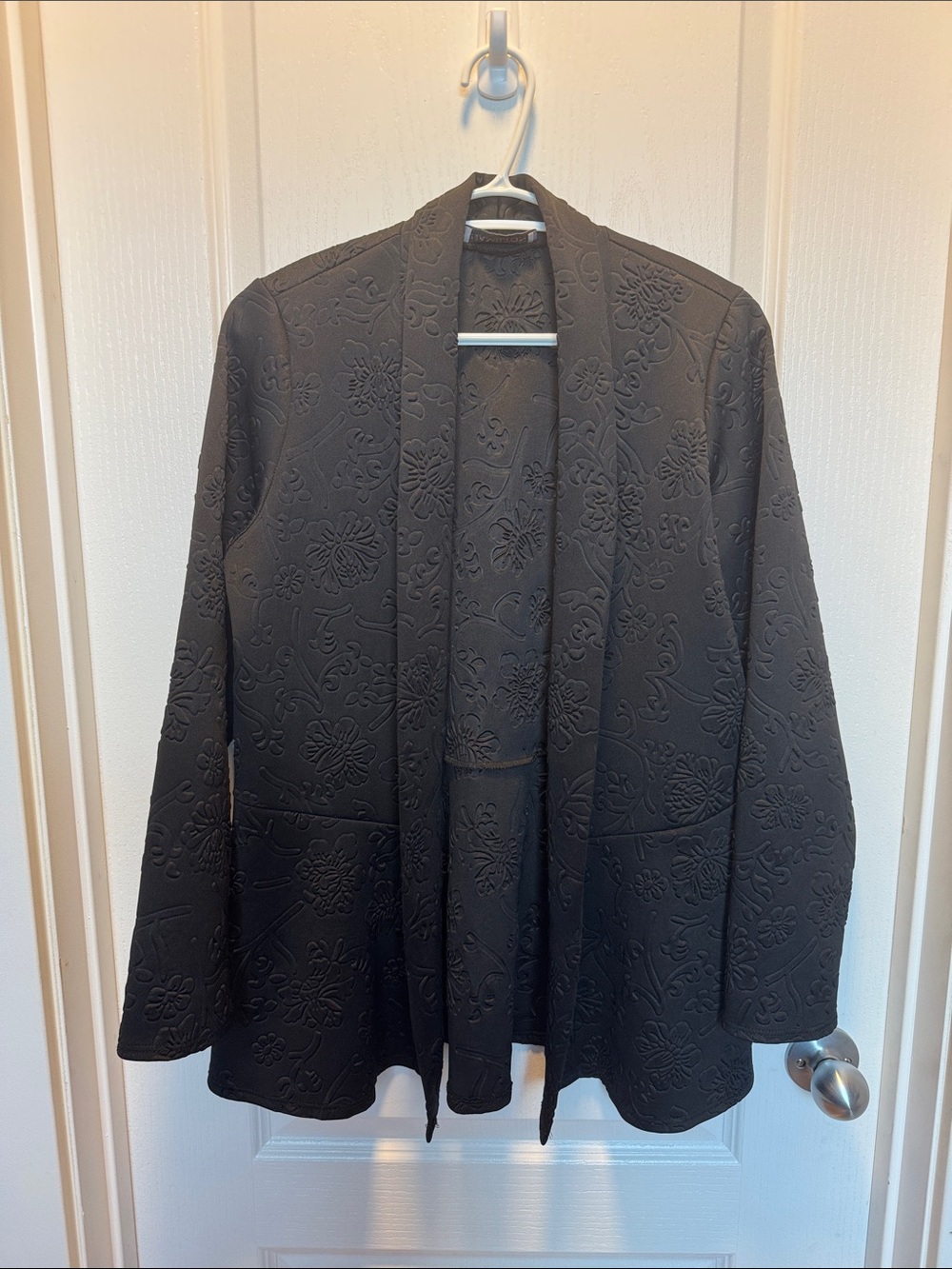 Hamilton Black Embossed Floral Open-Front Blazer